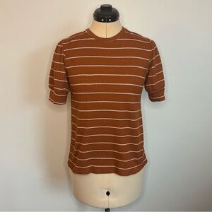 Böhme Boutique Puff Short Sleeve Tee Top, Rust/Brown Striped, size XS